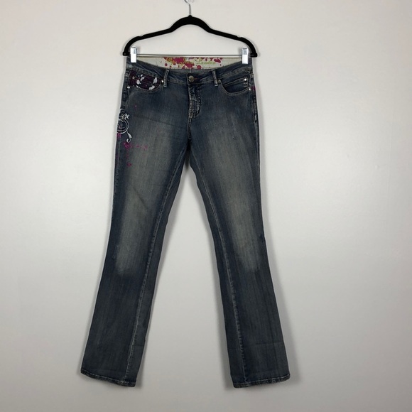 Pepe Jeans Denim - Pepe London jeans blue purple splash design bootcut long leg 5 pocket jean Sz 30